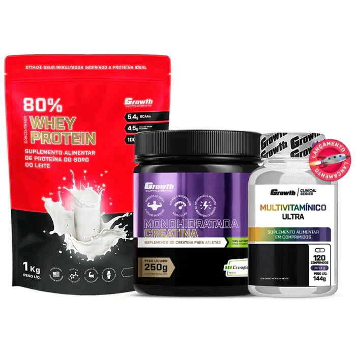 COMBO WHEY PROTEIN 1kg + CREATINA 250g + MULTIVITÁMINICO 120UNID