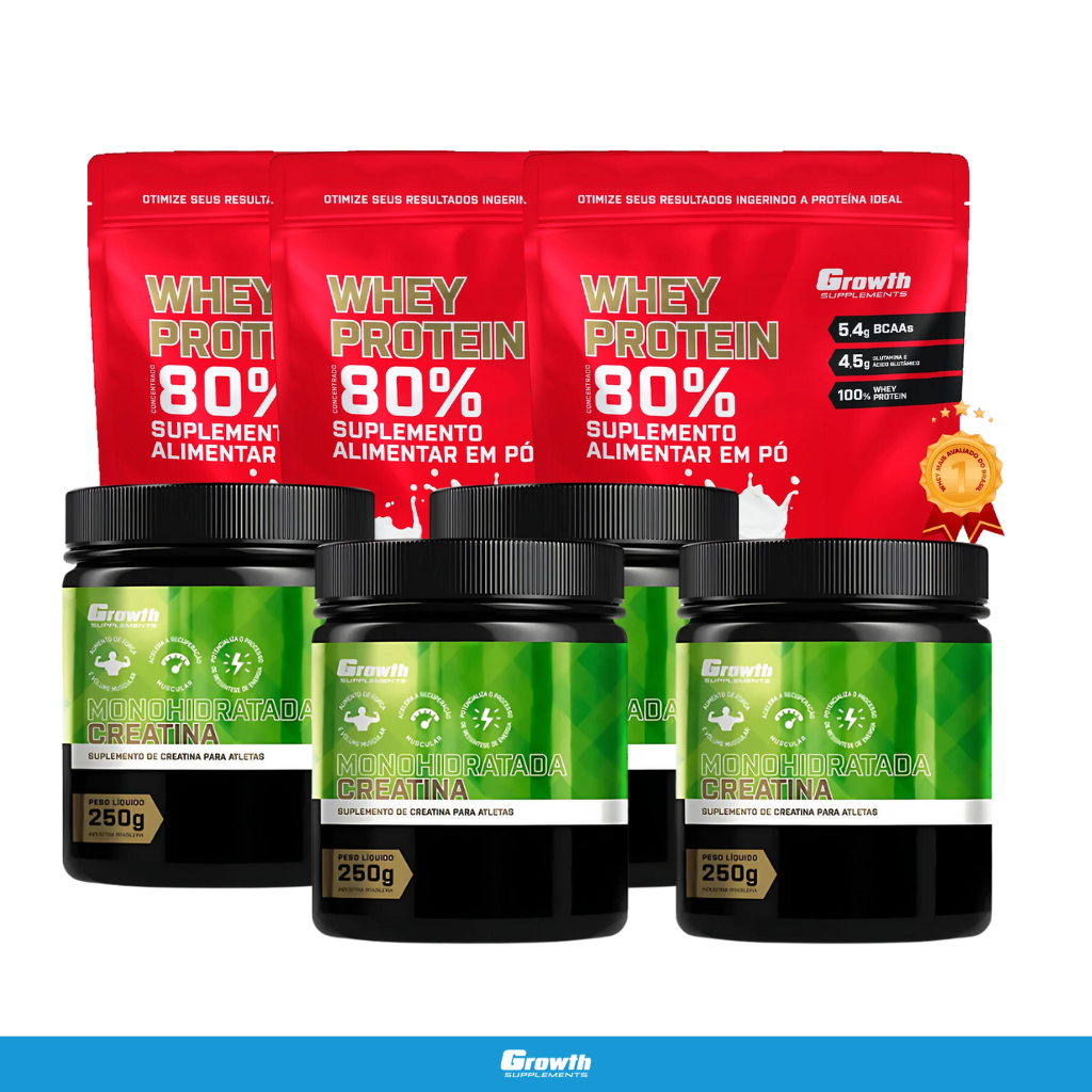 4 CREATINA MONOHIDRATADA 250G +  3 WHEY PROTEIN CONCENTRADO (1KG) – GROWTH SUPPLEMENTS4 CREATINA MONOHIDRATADA 250G +  3 WHEY PROTEIN CONCENTRADO (1KG) – GROWTH SUPPLEMENTS