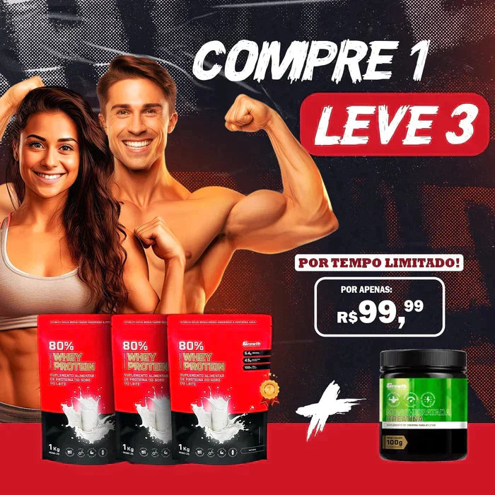 COMPRE 01 LEVE 03 (Top) Whey Protein Concentrado (1KG) + CREATINA DE BRINDE